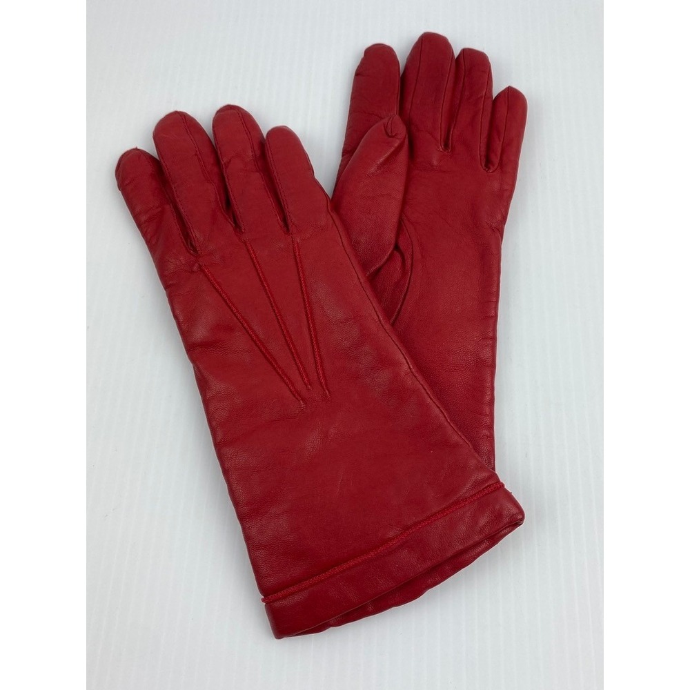 Vintage Red Leather Gloves Knit Lined Womens Size 7